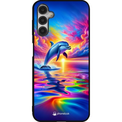 Coque Samsung Galaxy A14 5G - Silicone rigide noir Dauphin arc-en-ciel heureux