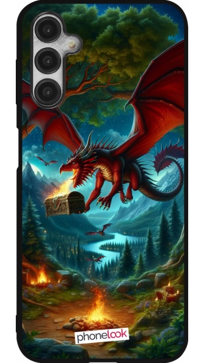 Coque Samsung Galaxy A14 5G - Silicone rigide noir Dragon Volant Forêt Trésor