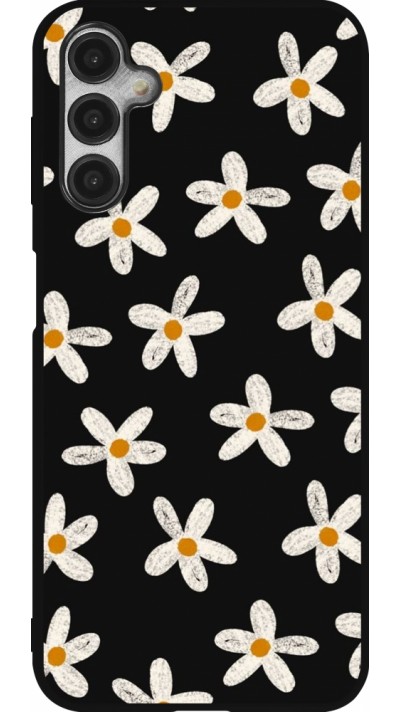 Coque Samsung Galaxy A14 5G - Silicone rigide noir Easter 2024 white on black flower