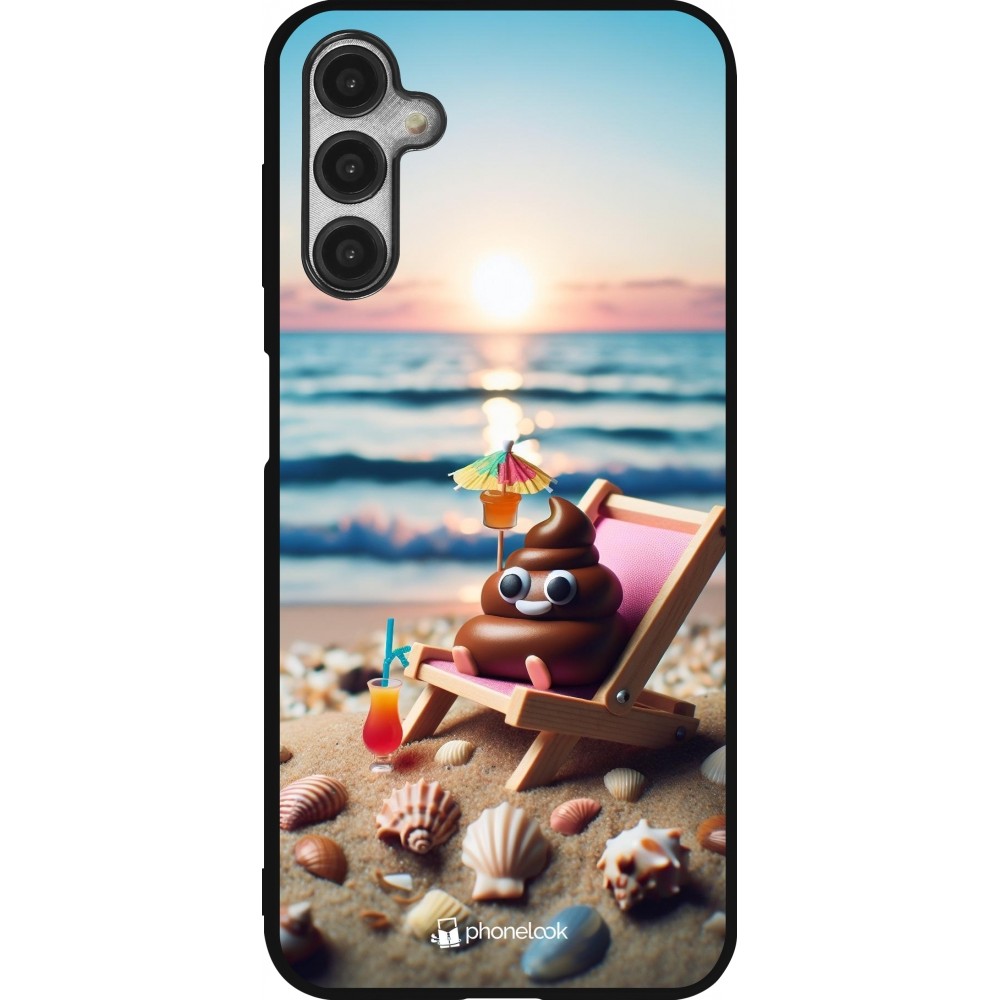 Samsung Galaxy A14 5G Case Hülle - Silikon schwarz Kackhaufen Emoji auf Liegestuhl