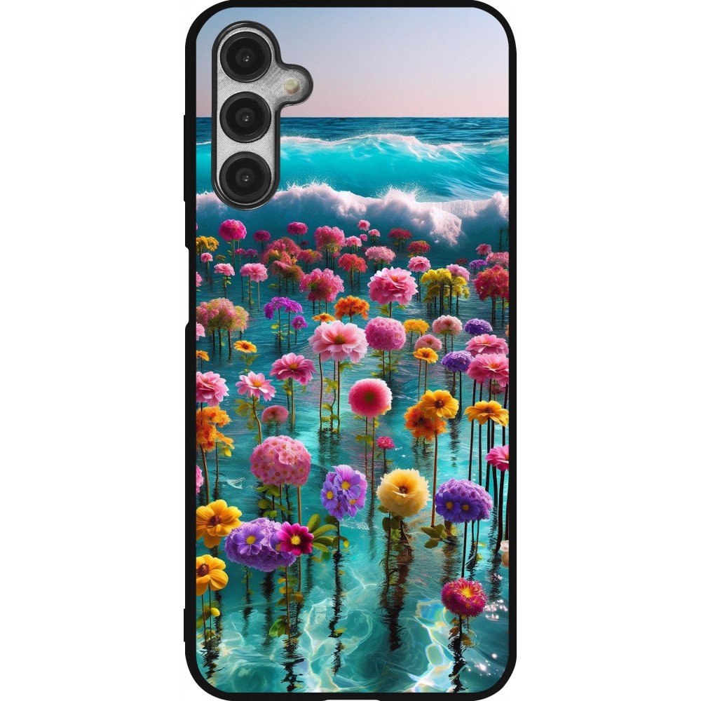 Coque Samsung Galaxy A14 5G - Silicone rigide noir Flower sea waves