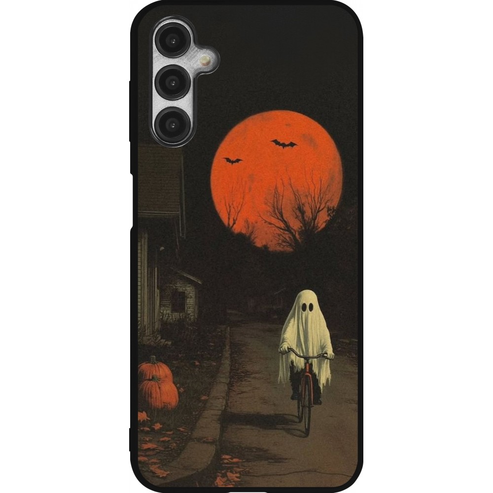 Samsung Galaxy A14 5G Case Hülle - Silikon schwarz Halloween 2025 Ghost on a bicycle