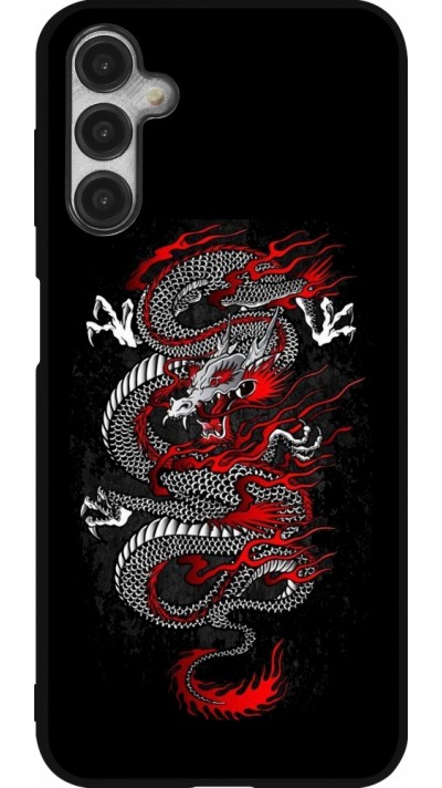 Coque Samsung Galaxy A14 5G - Silicone rigide noir Japanese style Dragon Tattoo Red Black