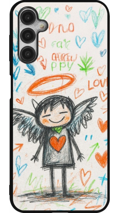 Coque Samsung Galaxy A14 5G - Silicone rigide noir Little Angel Sketch Love
