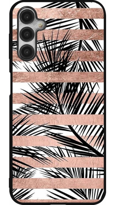 Coque Samsung Galaxy A14 5G - Silicone rigide noir Palm trees gold stripes