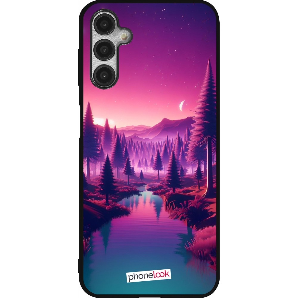 Coque Samsung Galaxy A14 5G - Silicone rigide noir Paysage Violet-Rose
