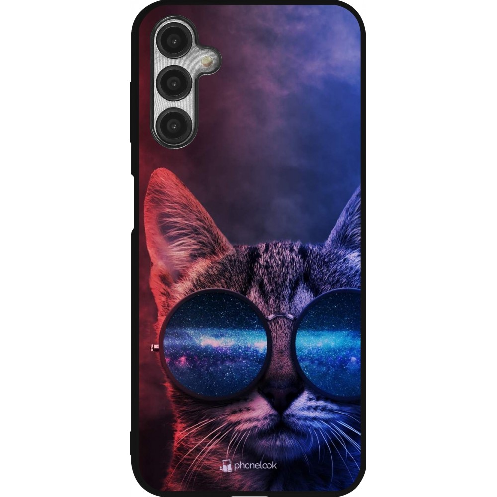 Samsung Galaxy A14 5G Case Hülle - Silikon schwarz Red Blue Cat Glasses