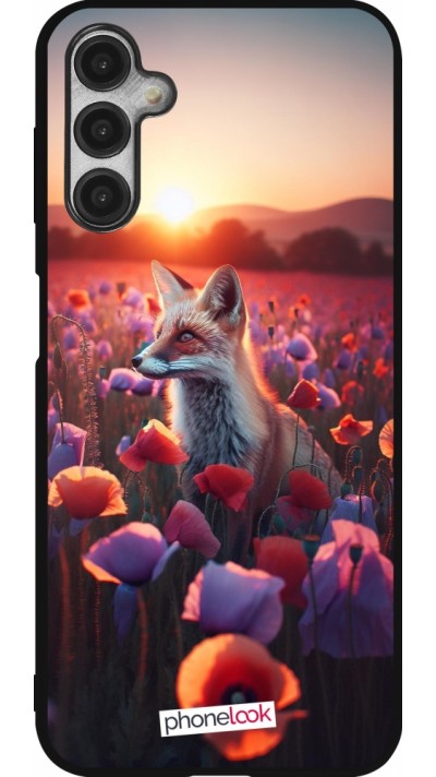 Samsung Galaxy A14 5G Case Hülle - Silikon schwarz Purpurroter Fuchs bei Dammerung