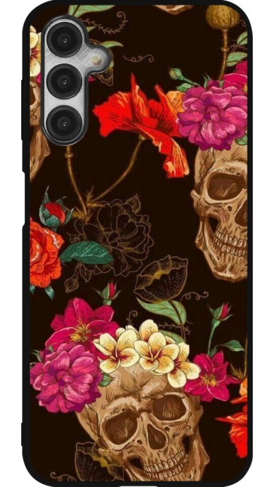 Coque Samsung Galaxy A14 5G - Silicone rigide noir Skulls and flowers