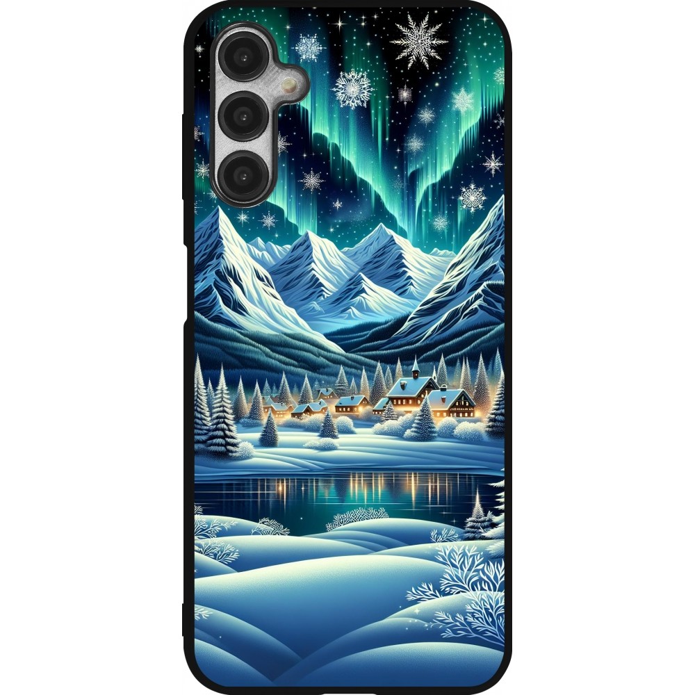 Samsung Galaxy A14 5G Case Hülle - Silikon schwarz Verschneites Bergdorf am See in der Nacht