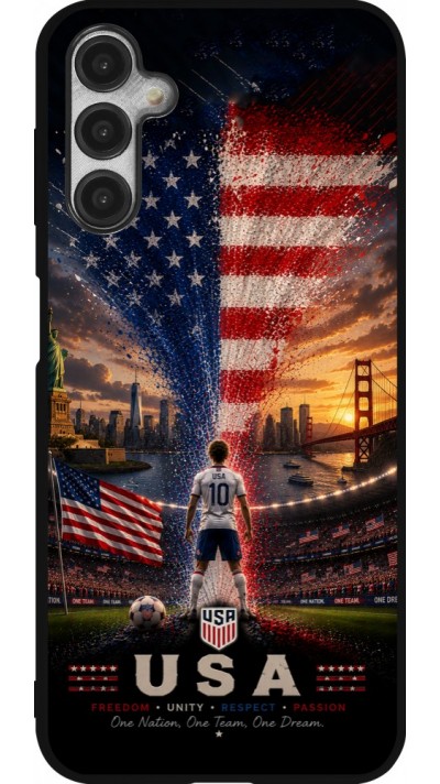 Coque Samsung Galaxy A14 5G - Silicone rigide noir Football États-Unis splash 2026