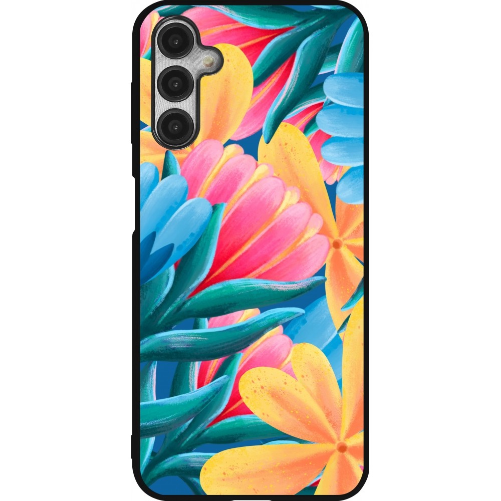 Samsung Galaxy A14 5G Case Hülle - Silikon schwarz Spring 23 colorful flowers