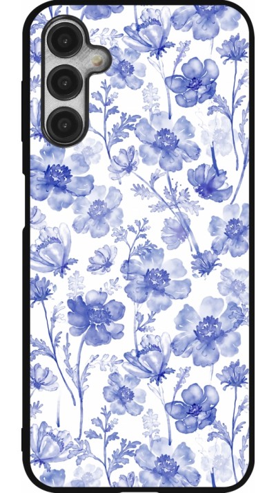 Coque Samsung Galaxy A14 5G - Silicone rigide noir Spring 23 watercolor blue flowers