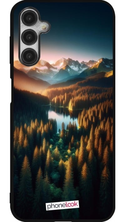 Samsung Galaxy A14 5G Case Hülle - Silikon schwarz Sonnenuntergang Waldsee