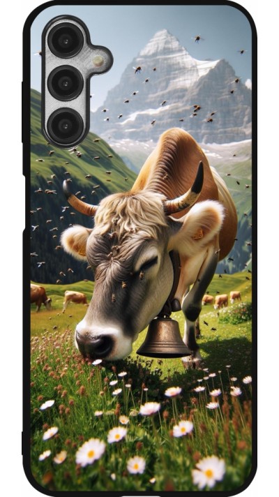 Coque Samsung Galaxy A14 5G - Silicone rigide noir Vache montagne Valais