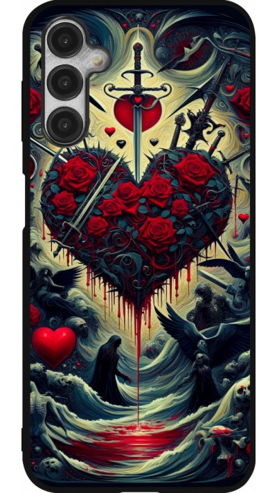 Coque Samsung Galaxy A14 5G - Silicone rigide noir Dark Love Coeur Sang
