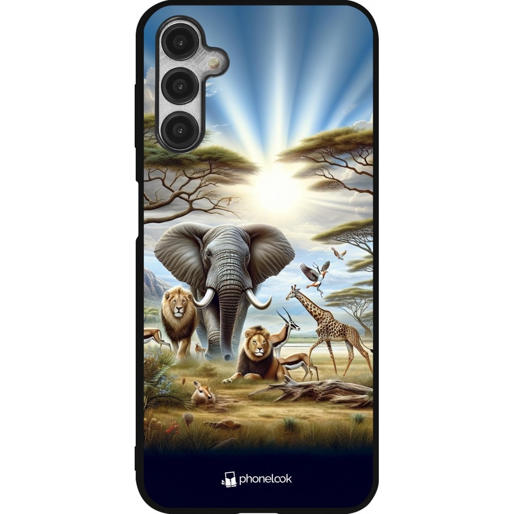 Coque Samsung Galaxy A14 5G - Silicone rigide noir Vie sauvage africaine