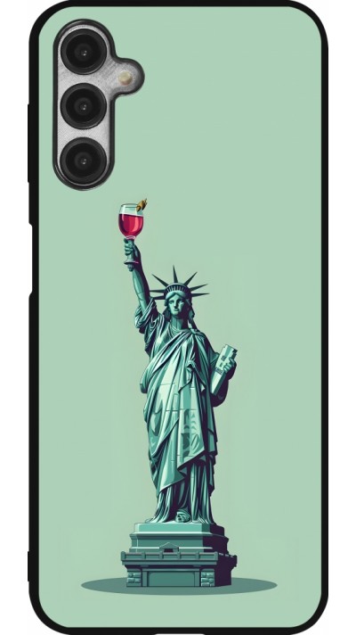 Samsung Galaxy A14 5G Case Hülle - Silikon schwarz Freiheitsstatue mit einem Glas Wein