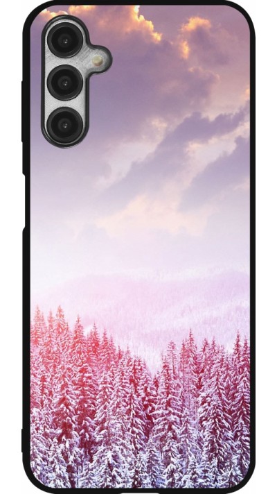 Coque Samsung Galaxy A14 5G - Silicone rigide noir Winter 22 Pink Forest