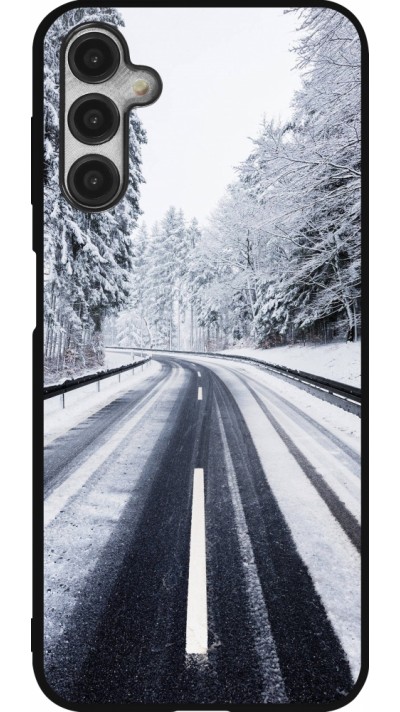 Coque Samsung Galaxy A14 5G - Silicone rigide noir Winter 22 Snowy Road