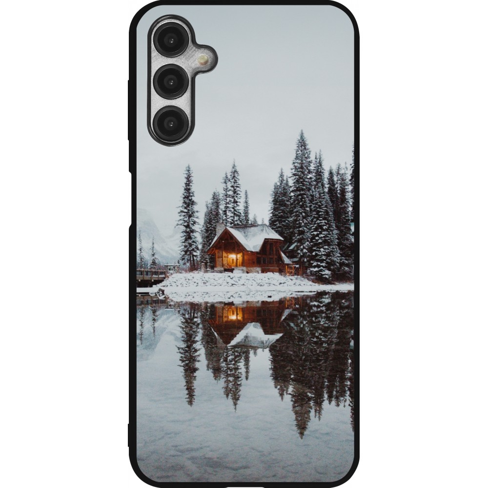Coque Samsung Galaxy A14 5G - Silicone rigide noir Winter 25 Winter house forest afternoon