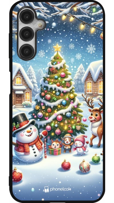 Coque Samsung Galaxy A14 5G - Silicone rigide noir Noël 2023 bonhomme de neige et sapin