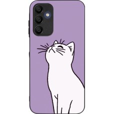 Coque Samsung Galaxy A15 - Silicone rigide noir Chat sur fond violet