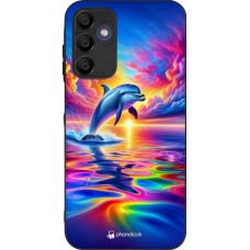 Coque Samsung Galaxy A15 - Silicone rigide noir Dauphin arc-en-ciel heureux