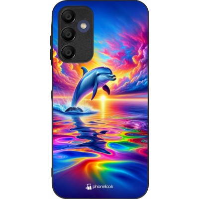 Coque Samsung Galaxy A15 - Silicone rigide noir Dauphin arc-en-ciel heureux