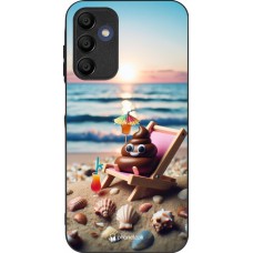 Samsung Galaxy A15 Case Hülle - Silikon schwarz Kackhaufen Emoji auf Liegestuhl
