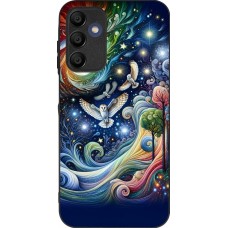 Coque Samsung Galaxy A15 - Silicone rigide noir hibou volant floral
