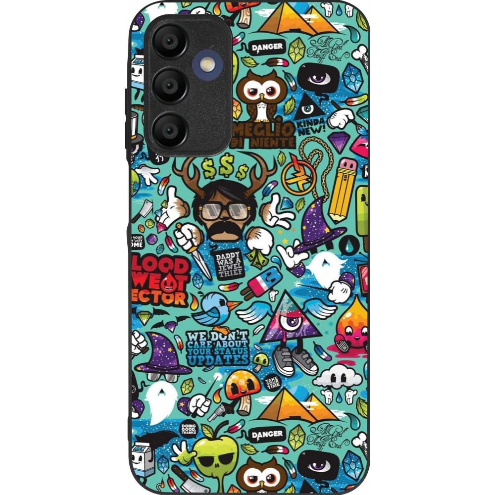 Coque Samsung Galaxy A15 - Silicone rigide noir Mixed Cartoons Turquoise