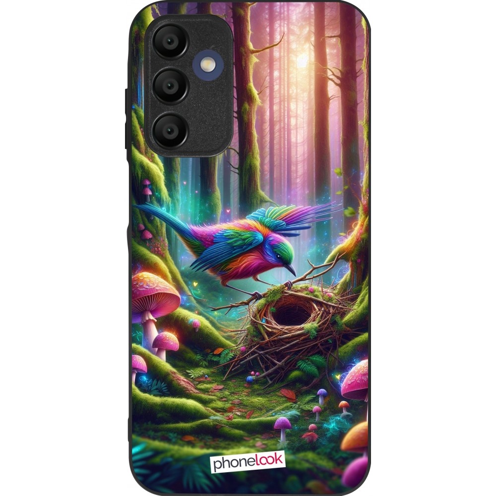 Coque Samsung Galaxy A15 - Silicone rigide noir Oiseau Nid Forêt