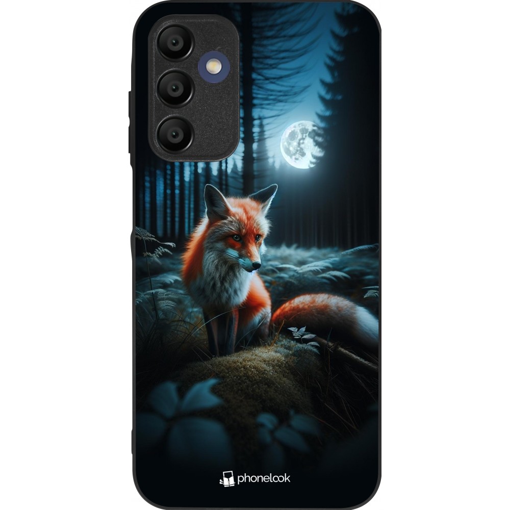Coque Samsung Galaxy A15 - Silicone rigide noir Renard lune forêt
