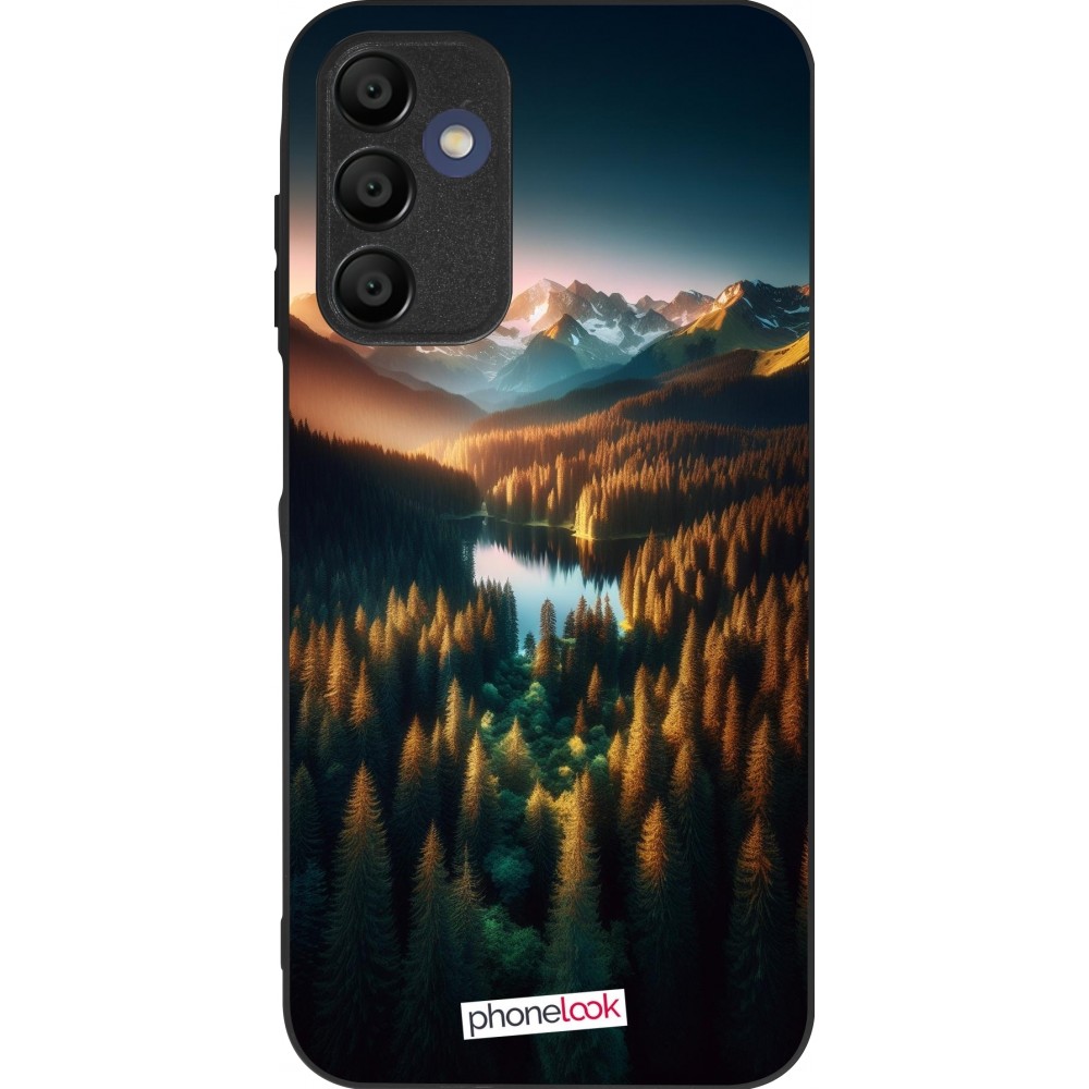 Samsung Galaxy A15 Case Hülle - Silikon schwarz Sonnenuntergang Waldsee