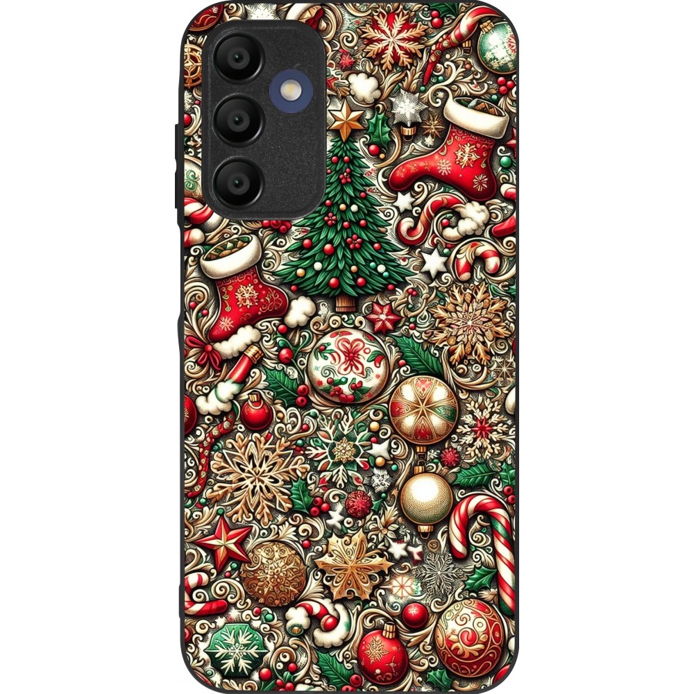 Coque Samsung Galaxy A15 - Silicone rigide noir Noël 2023 micro pattern