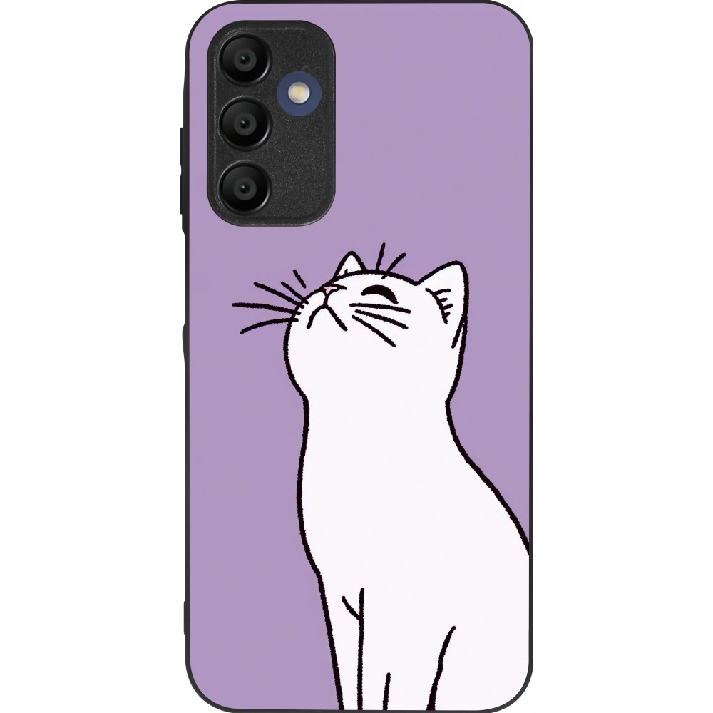 Coque Samsung Galaxy A16 - Silicone rigide noir Chat sur fond violet