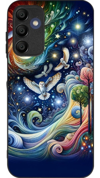 Coque Samsung Galaxy A16 - Silicone rigide noir hibou volant floral