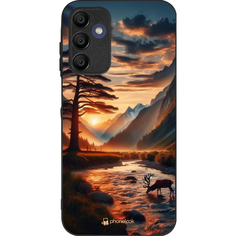 Samsung Galaxy A16 Case Hülle - Silikon schwarz Tal Sonnenuntergang Hirsch Baum