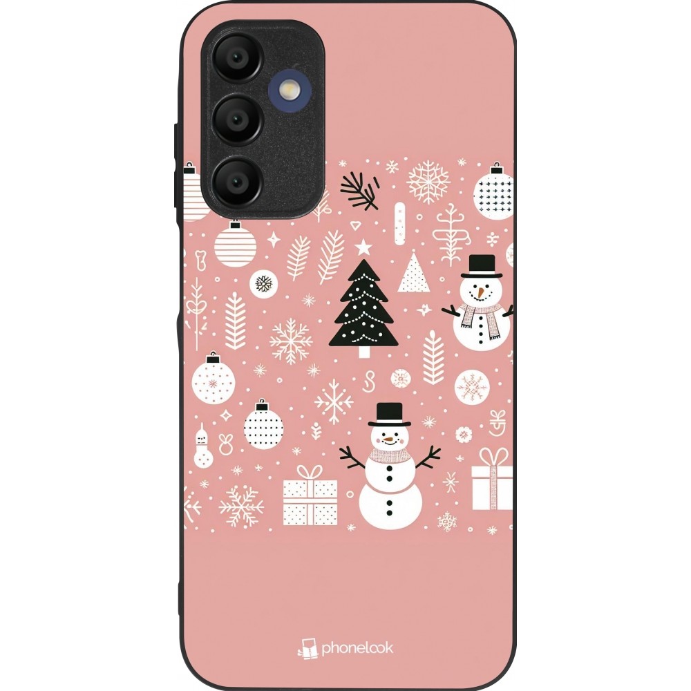 Coque Samsung Galaxy A16 - Silicone rigide noir Noël 2024 Rose Snowman Christmas