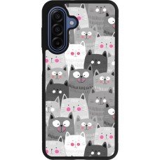 Coque Samsung Galaxy A17 - Silicone rigide noir Chats gris troupeau