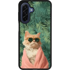 Coque Samsung Galaxy A17 - Silicone rigide noir Cat Summer Palms