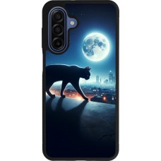 Coque Samsung Galaxy A17 - Silicone rigide noir Chat noir sous la pleine lune