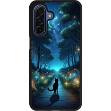 Coque Samsung Galaxy A17 - Silicone rigide noir Chat noir promenade