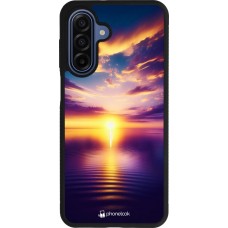 Coque Samsung Galaxy A17 - Silicone rigide noir Coucher soleil jaune violet