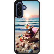 Coque Samsung Galaxy A17 - Silicone rigide noir Emoji caca sur chaise longue