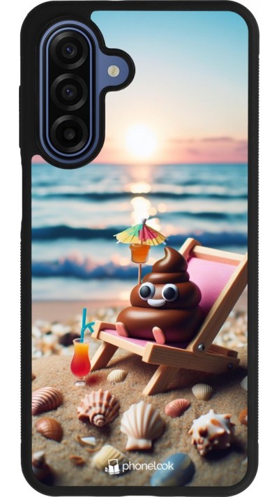 Coque Samsung Galaxy A17 - Silicone rigide noir Emoji caca sur chaise longue