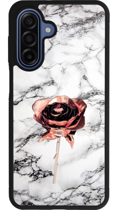 Coque Samsung Galaxy A17 - Silicone rigide noir Marble Rose Gold