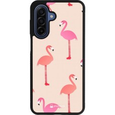 Samsung Galaxy A17 Case Hülle - Silikon schwarz Pink Flamingos Pattern