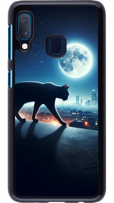 Coque Samsung Galaxy A20e - Chat noir sous la pleine lune